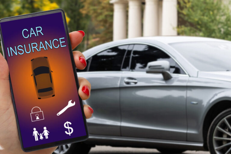 woman hand holding smartphone to use car insurance application online after his broken car. Insurance concept.